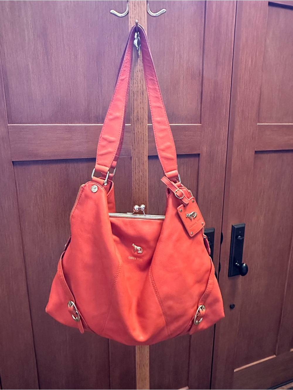 Emma Fox orange Leather Shoulder Bag with Gold Hardware
